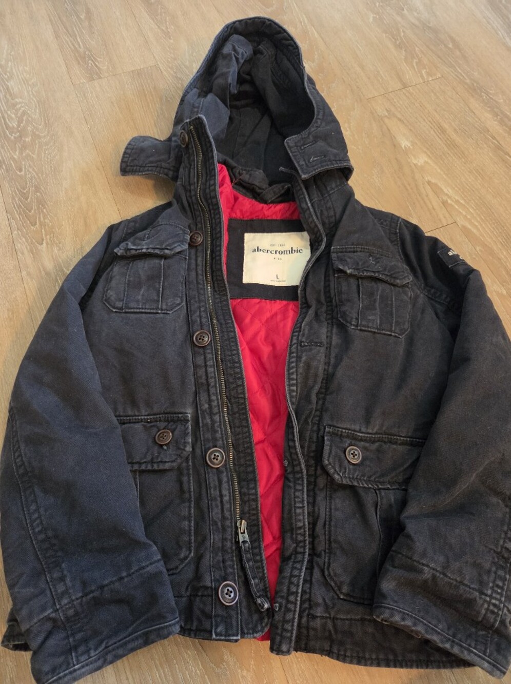 VTG Abercrombie KIDS's Youth Large Cotton Field Utility Jacket with Red Lining